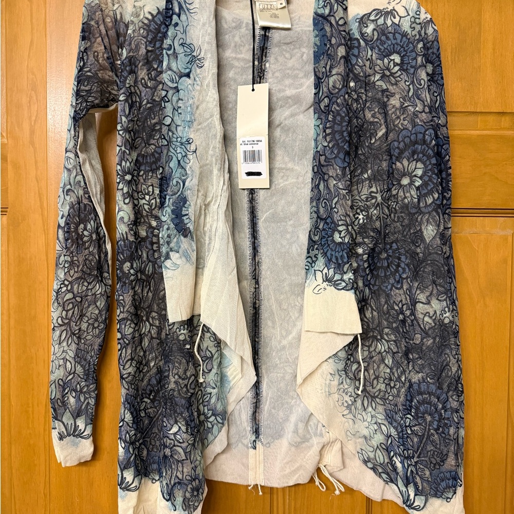 Fuzzi brand Elegant Blue and Cream Cardigan NWT